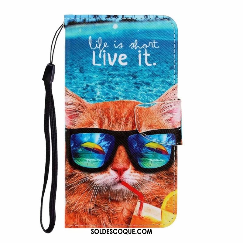 Coque Huawei Y6s Chat Bleu Dessin Animé Protection Carte Pas Cher