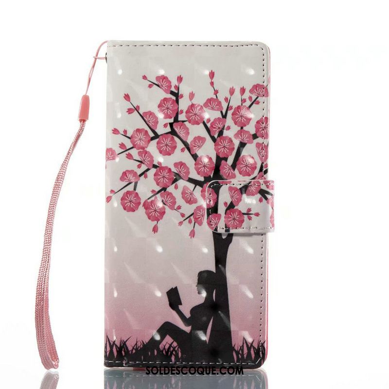 Coque Huawei Y7 2018 Blanc Téléphone Portable Étui En Cuir Gaufrage Peinture En Ligne