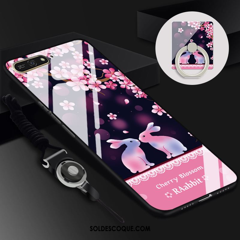 Coque Huawei Y7 2018 Difficile Verre Tendance Violet Protection Housse Pas Cher