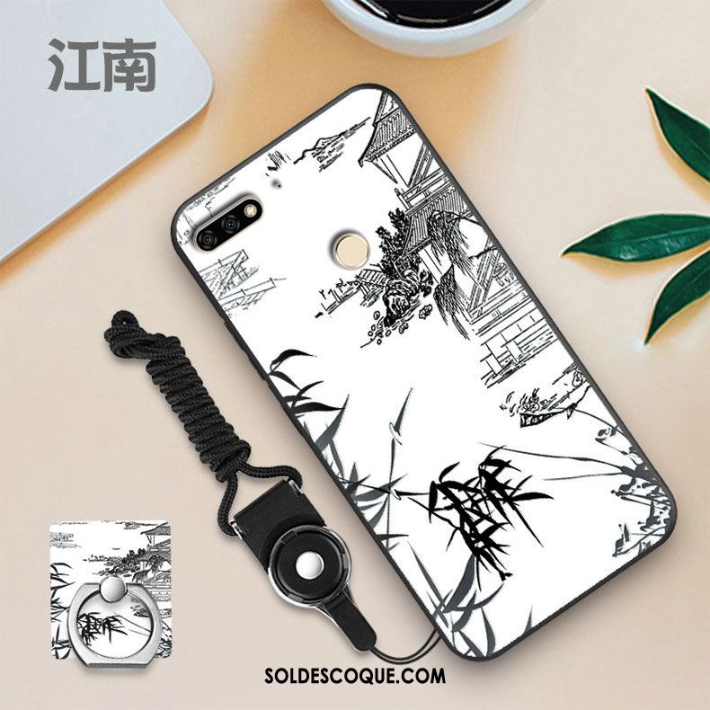 Coque Huawei Y7 2018 Membrane Noir Personnalité Fluide Doux Tempérer Housse En Ligne