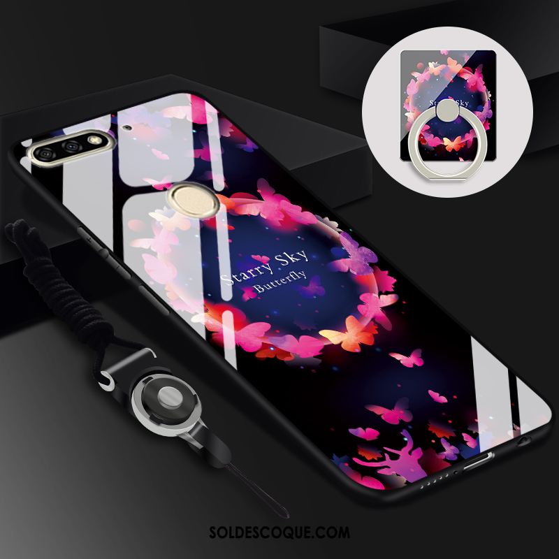 Coque Huawei Y7 2018 Ornements Suspendus Anneau Tempérer Noir Étui En Vente