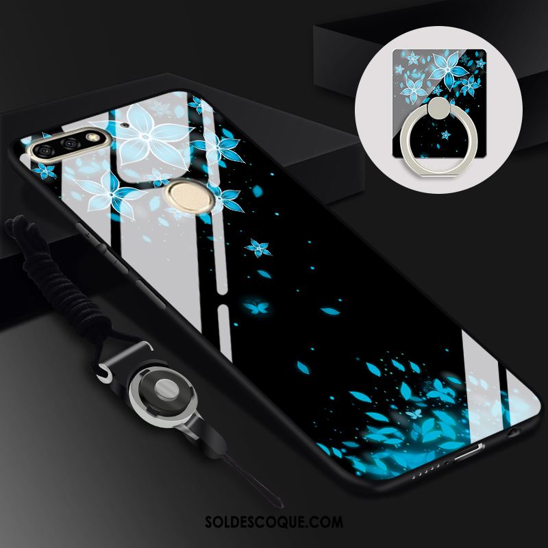 Coque Huawei Y7 2018 Ornements Suspendus Anneau Tempérer Noir Étui En Vente