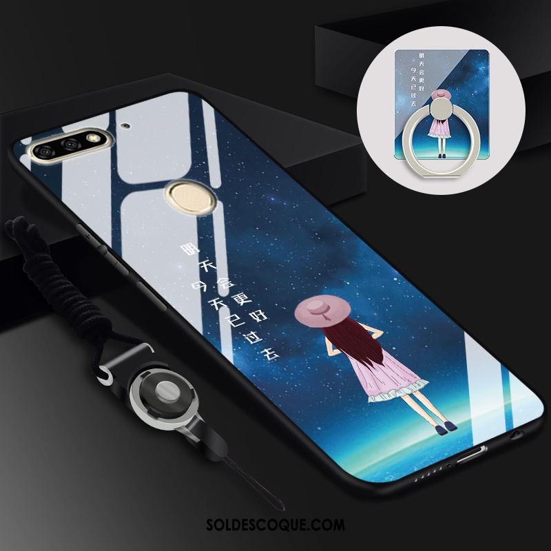 Coque Huawei Y7 2018 Ornements Suspendus Anneau Tempérer Noir Étui En Vente