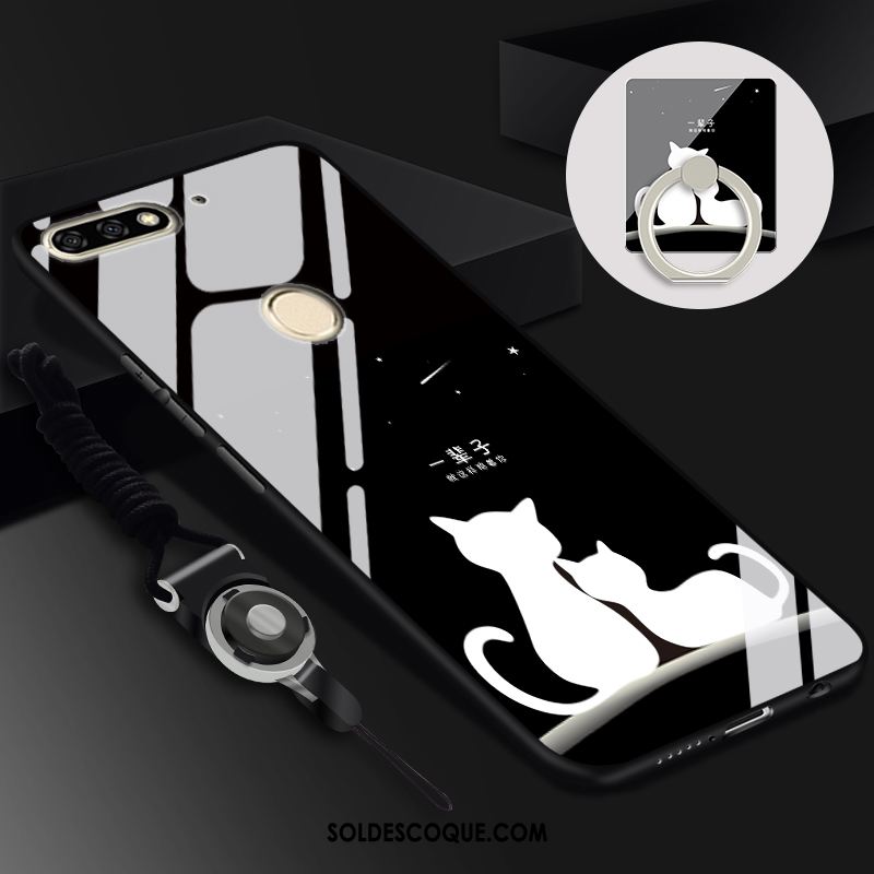 Coque Huawei Y7 2018 Ornements Suspendus Anneau Tempérer Noir Étui En Vente