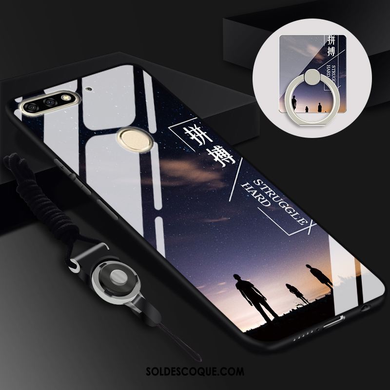 Coque Huawei Y7 2018 Ornements Suspendus Anneau Tempérer Noir Étui En Vente