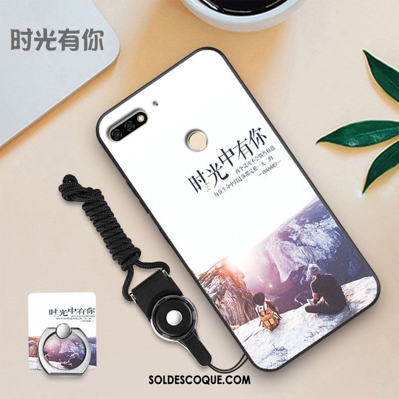 Coque Huawei Y7 2018 Personnalité Bleu Fluide Doux Téléphone Portable Tempérer Pas Cher