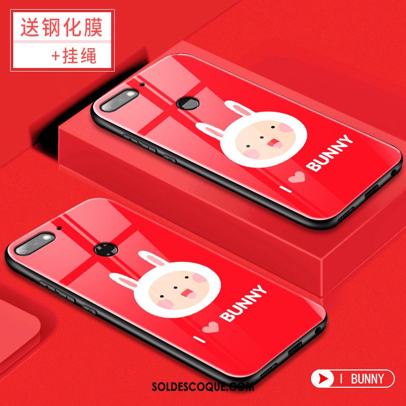 Coque Huawei Y7 2018 Rouge Membrane Tempérer Verre Trempé Téléphone Portable Soldes