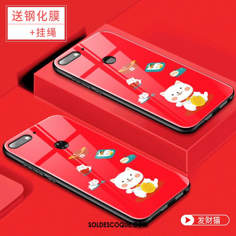 Coque Huawei Y7 2018 Rouge Membrane Tempérer Verre Trempé Téléphone Portable Soldes