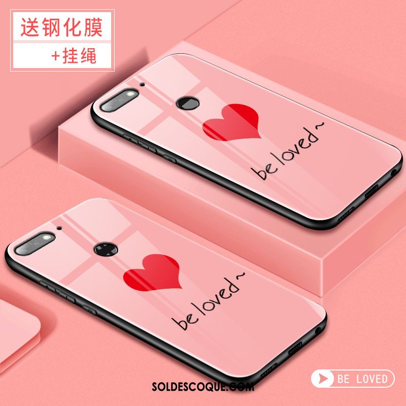 Coque Huawei Y7 2018 Rouge Membrane Tempérer Verre Trempé Téléphone Portable Soldes