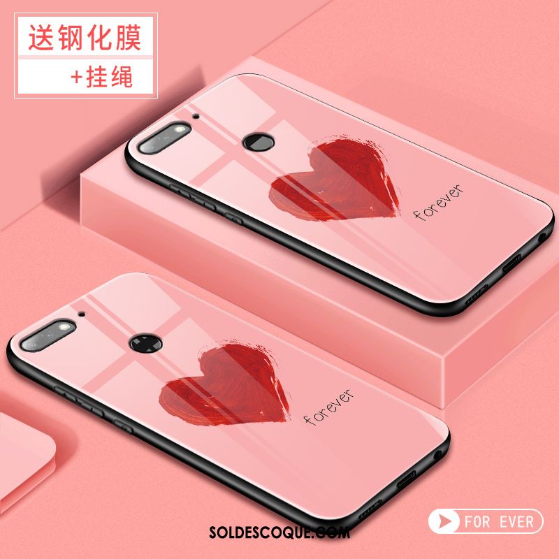 Coque Huawei Y7 2018 Rouge Membrane Tempérer Verre Trempé Téléphone Portable Soldes