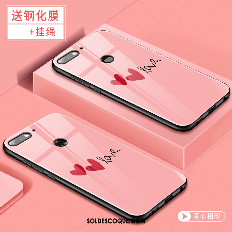 Coque Huawei Y7 2018 Tempérer Membrane Verre Trempé Rose Téléphone Portable France