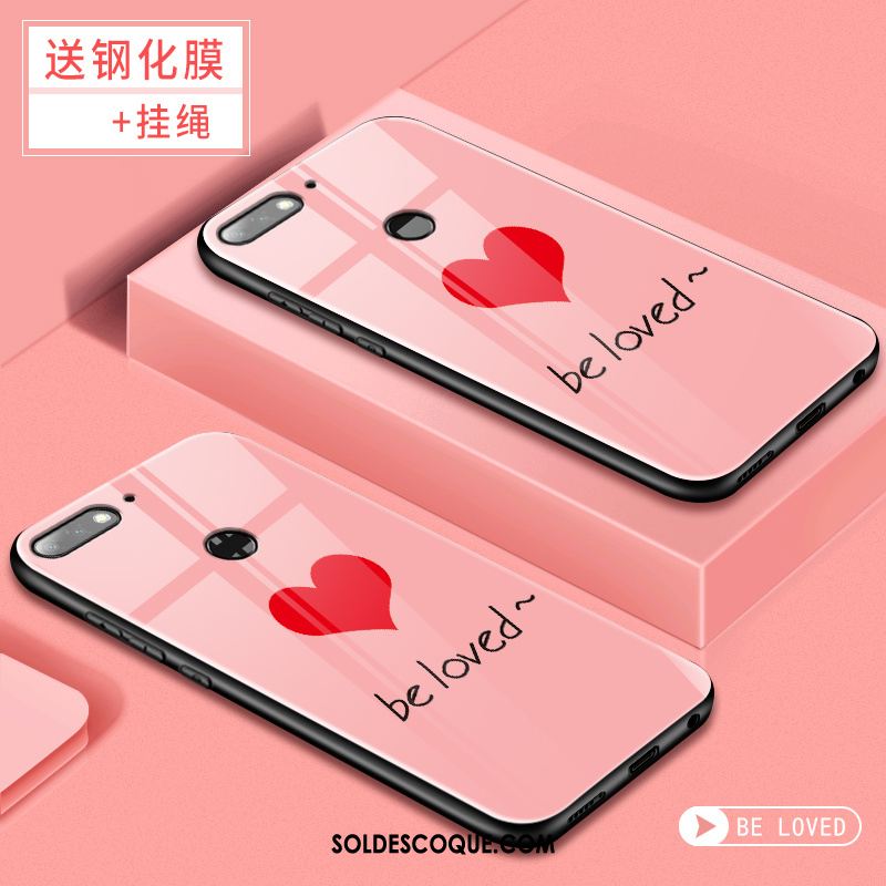 Coque Huawei Y7 2018 Tempérer Membrane Verre Trempé Rose Téléphone Portable France