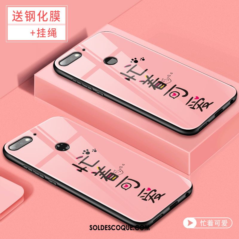 Coque Huawei Y7 2018 Tempérer Membrane Verre Trempé Rose Téléphone Portable France