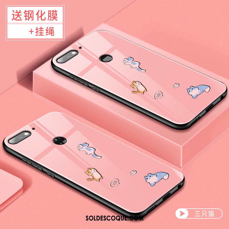 Coque Huawei Y7 2018 Tempérer Membrane Verre Trempé Rose Téléphone Portable France