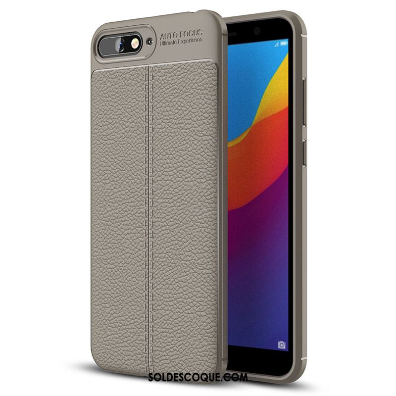 Coque Huawei Y7 2018 Tout Compris Fluide Doux Protection Cuir Gris Pas Cher