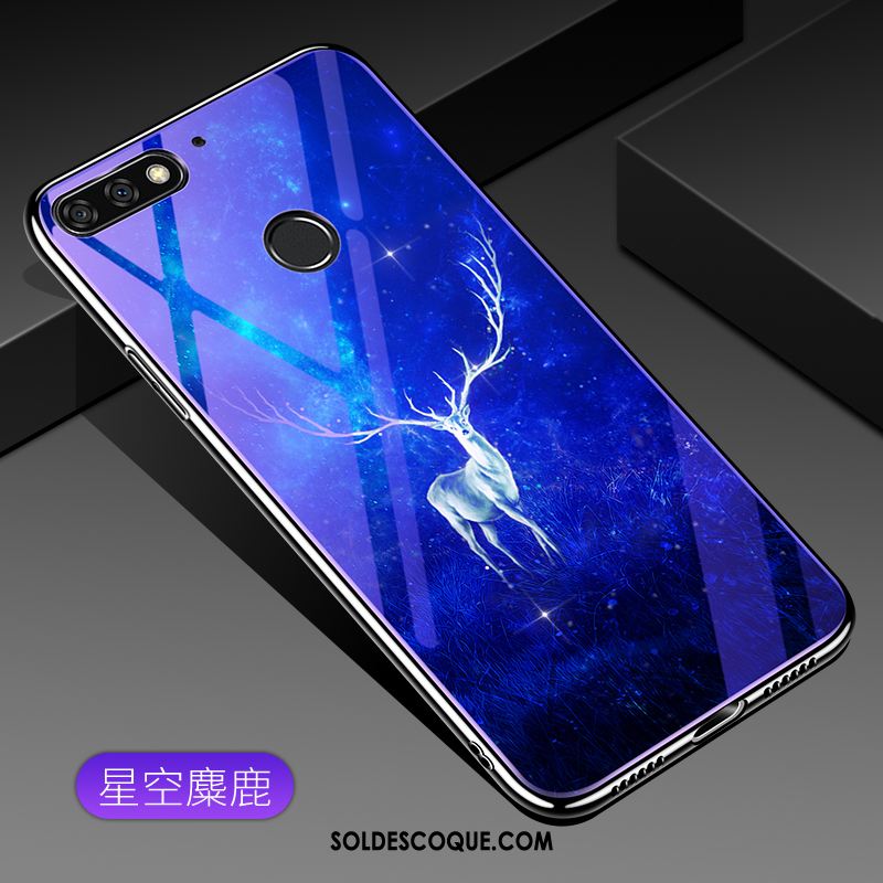 Coque Huawei Y7 2018 Téléphone Portable Placage Protection Bleu Violet Housse En Ligne