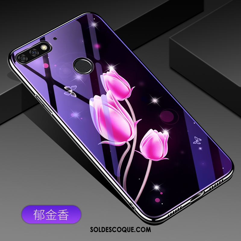 Coque Huawei Y7 2018 Téléphone Portable Placage Protection Bleu Violet Housse En Ligne