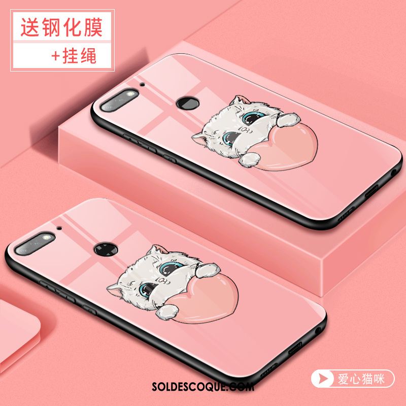 Coque Huawei Y7 2018 Téléphone Portable Verre Trempé Tendance Membrane Rose Pas Cher