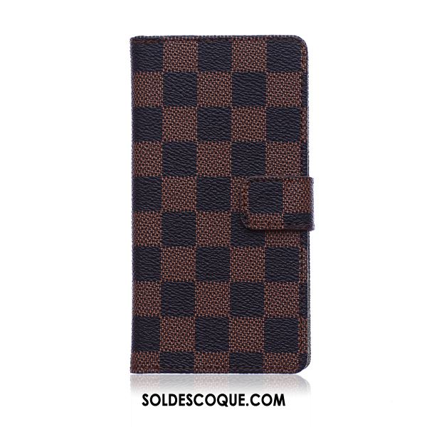 Coque Huawei Y7 2018 Étui En Cuir Protection Téléphone Portable Noir Plaid Pas Cher