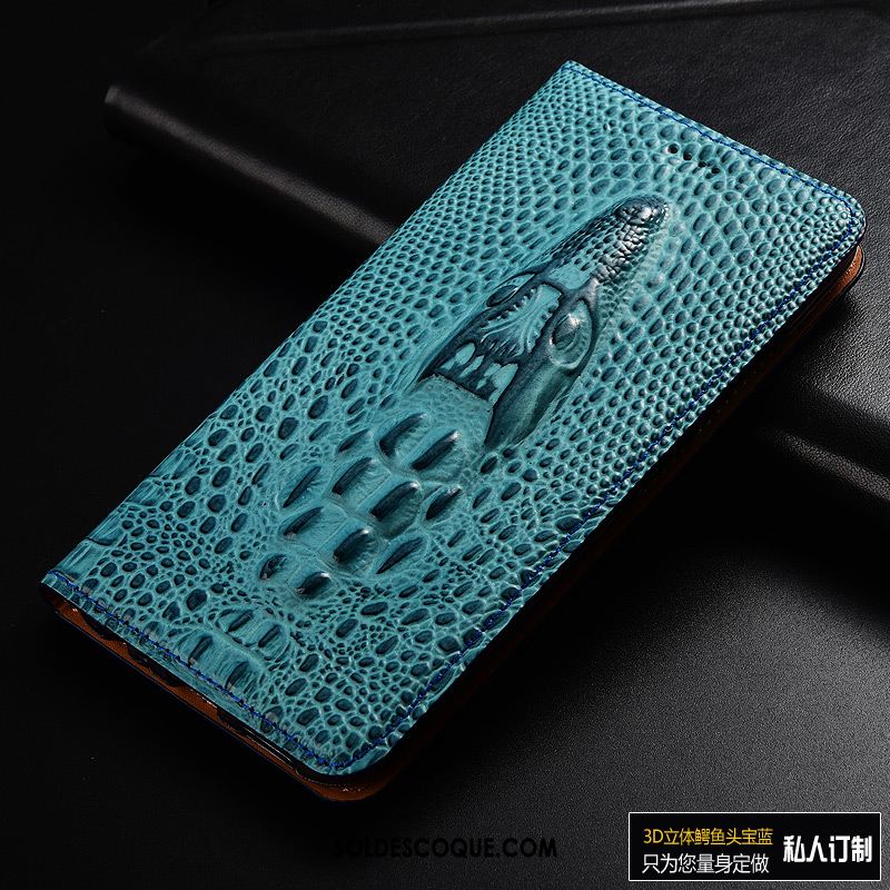 Coque Huawei Y7 2019 Crocodile Tout Compris Protection Cuir Véritable Bleu Soldes