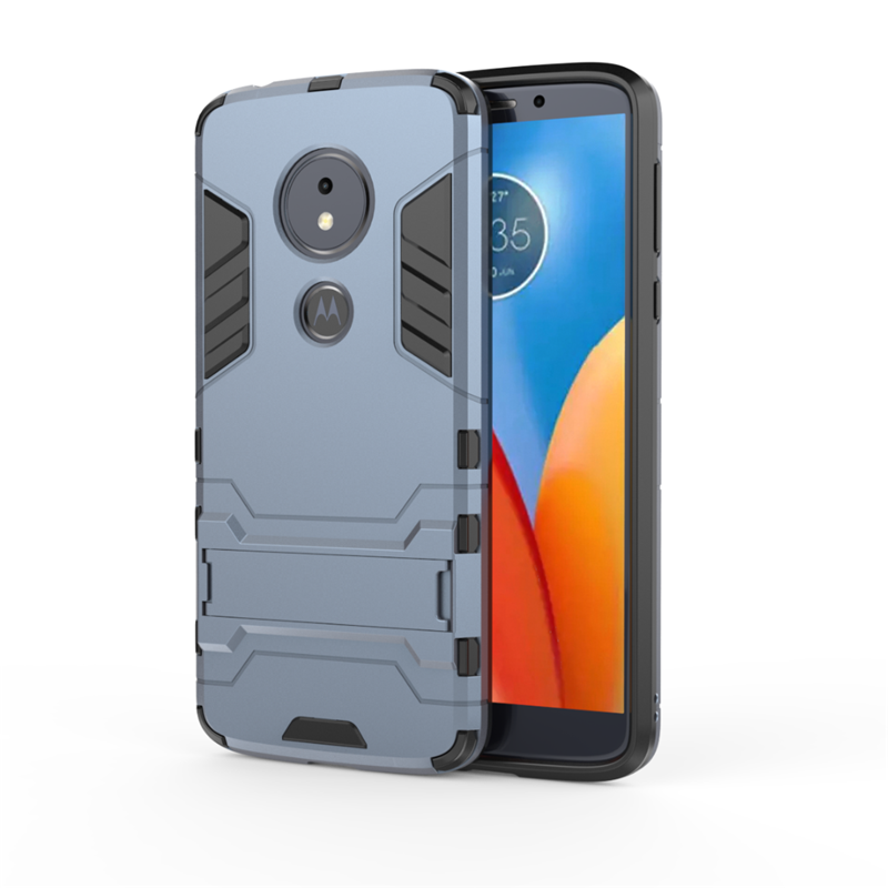 Coque Moto E5 Trois Défenses Armure Étui Bleu Support Pas Cher