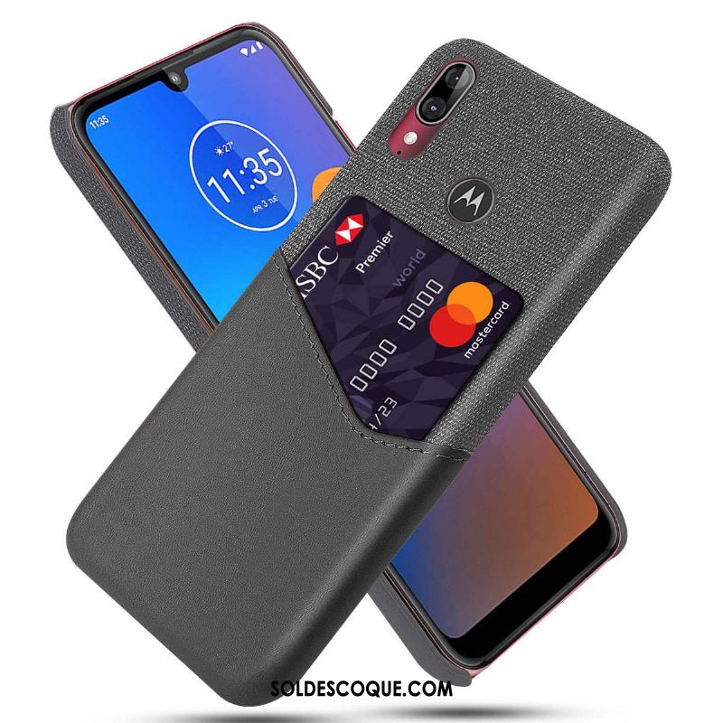 Coque Moto E6 Plus Cuir Tissu Téléphone Portable Noir Modèle Fleurie En Vente