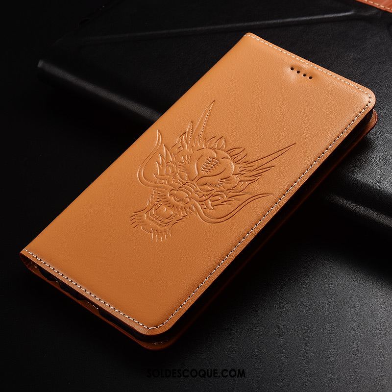 Coque Moto G7 Play Cuir Véritable Jaune Étui Dragon Modèle Fleurie Soldes