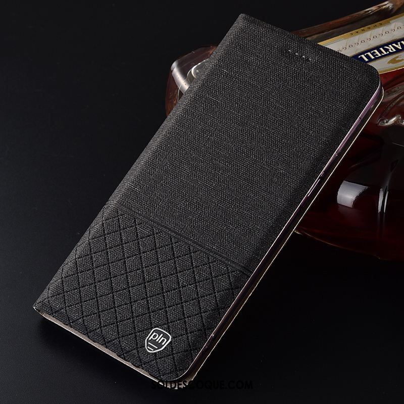 Coque Moto G7 Play Lin Étui En Cuir Incassable Plaid Bleu Pas Cher