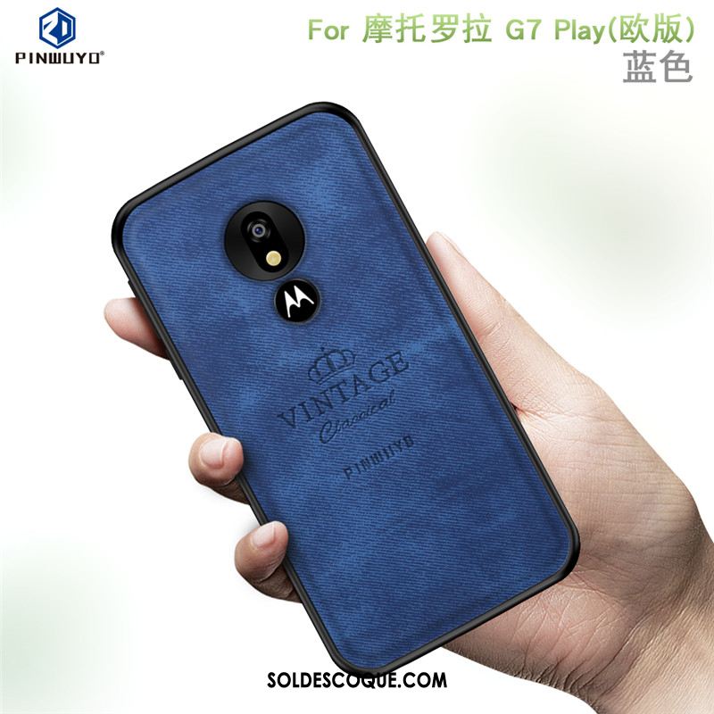 Coque Moto G7 Play Téléphone Portable Bleu Tissu Étui Europe En Vente