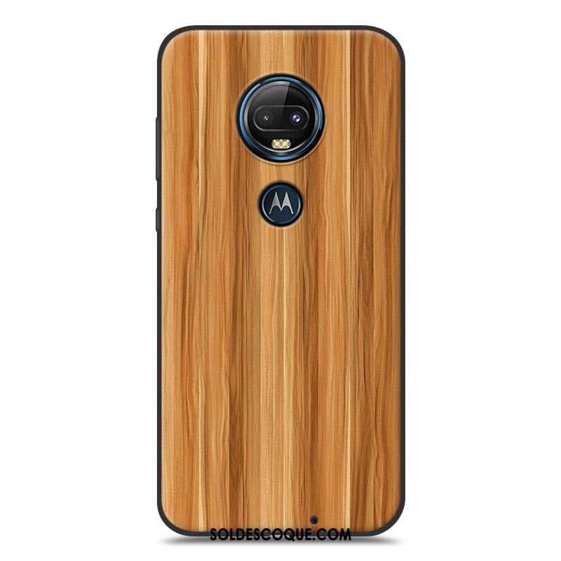 Coque Moto G7 Simple Personnalité Grain De Bois Peinture Silicone Pas Cher