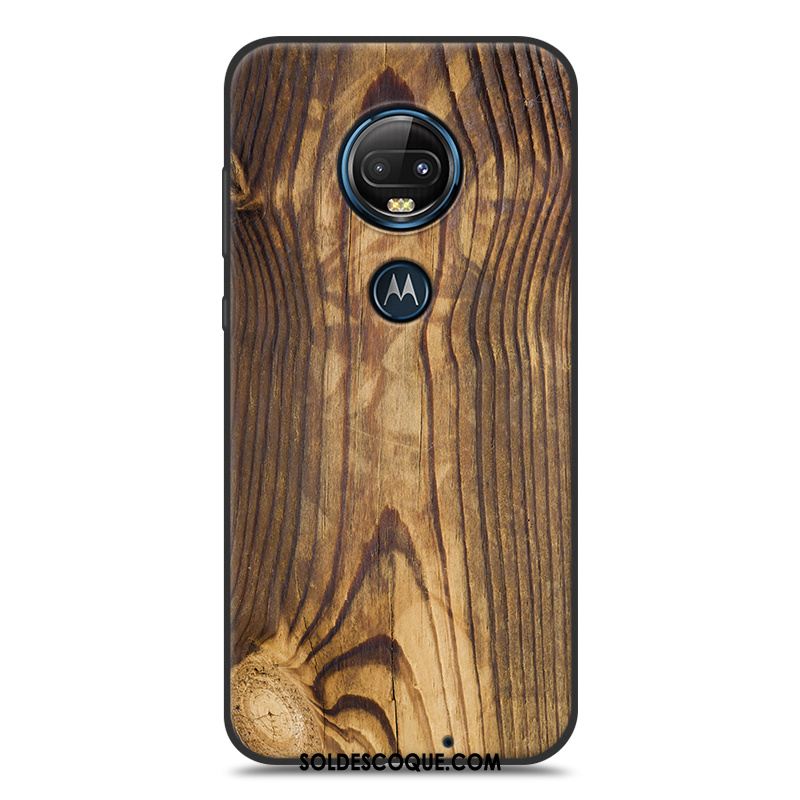 Coque Moto G7 Simple Personnalité Grain De Bois Peinture Silicone Pas Cher