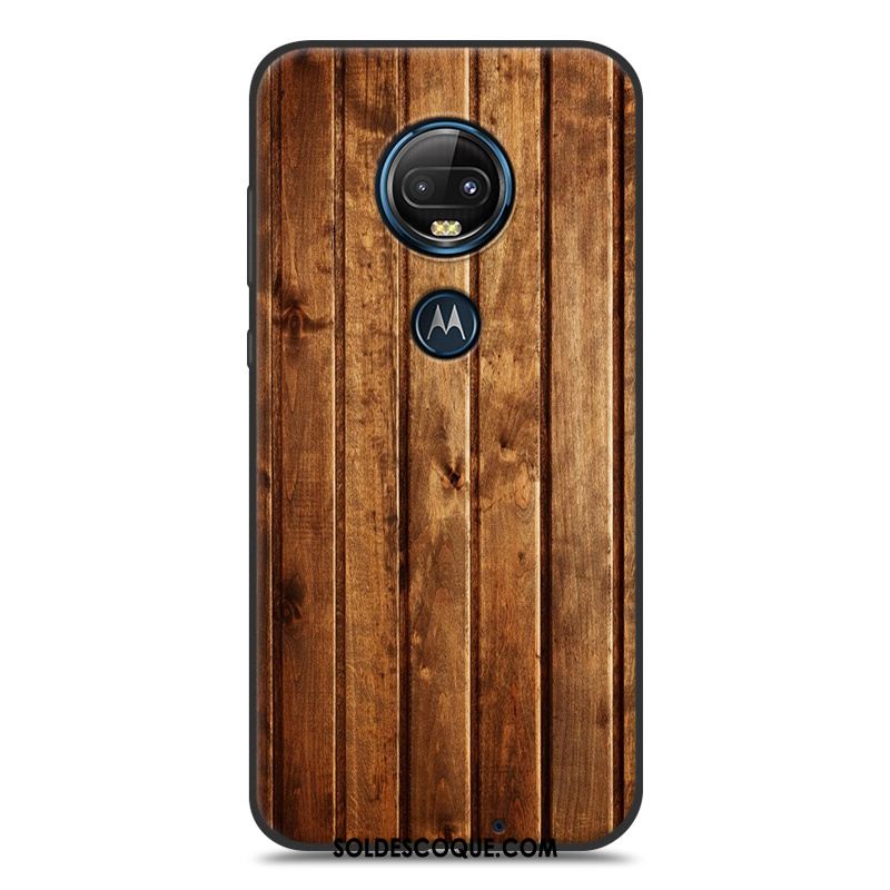 Coque Moto G7 Simple Personnalité Grain De Bois Peinture Silicone Pas Cher