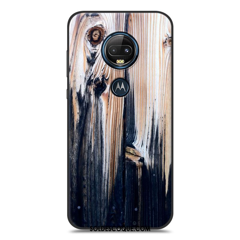 Coque Moto G7 Simple Personnalité Grain De Bois Peinture Silicone Pas Cher