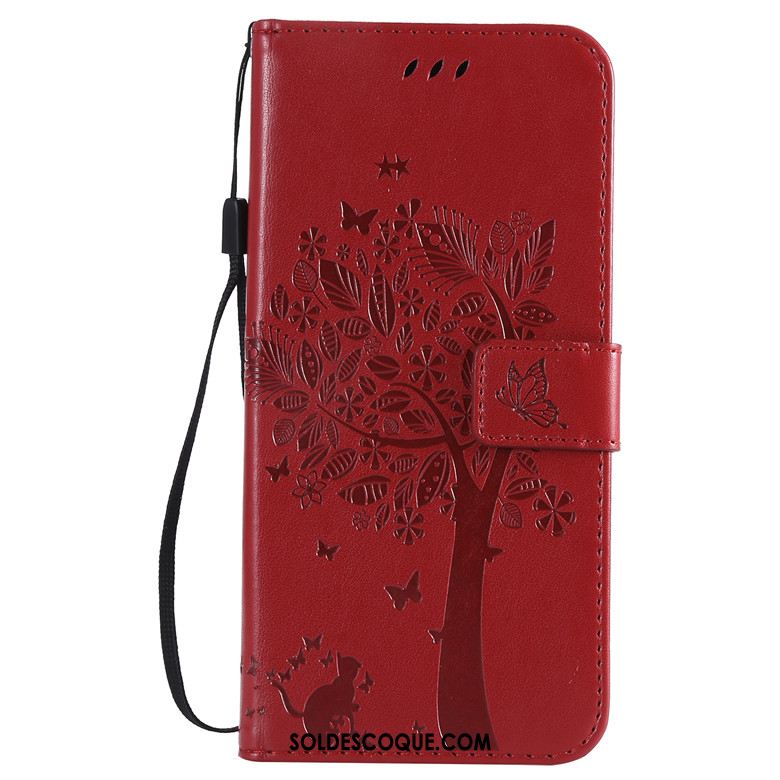 Coque Moto G8 Chat Étui En Cuir Incassable Rouge Clamshell En Ligne