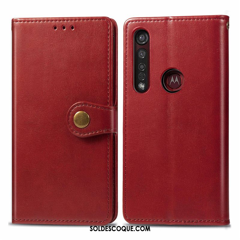 Coque Moto G8 Plus Business Similicuir Ornements Suspendus Étui En Cuir Rouge France