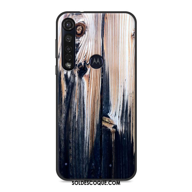 Coque Moto G8 Plus Délavé En Daim Grain De Bois Tendance Coque En Silicone Vent Pas Cher