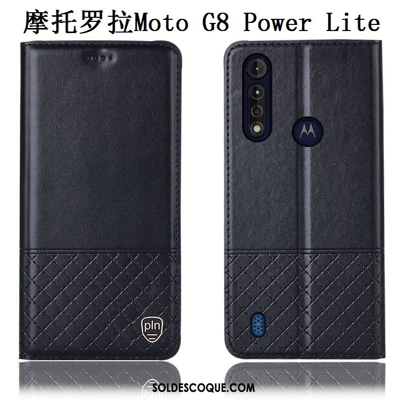 Coque Moto G8 Power Lite Incassable Téléphone Portable Étui En Cuir Cuir Véritable Bleu En Vente