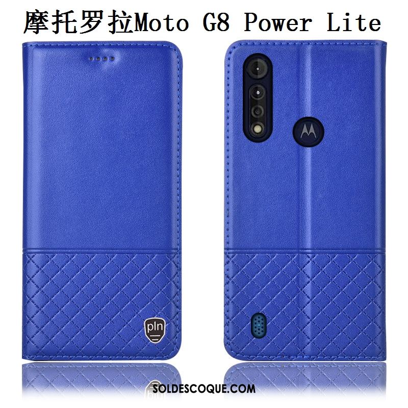 Coque Moto G8 Power Lite Incassable Téléphone Portable Étui En Cuir Cuir Véritable Bleu En Vente