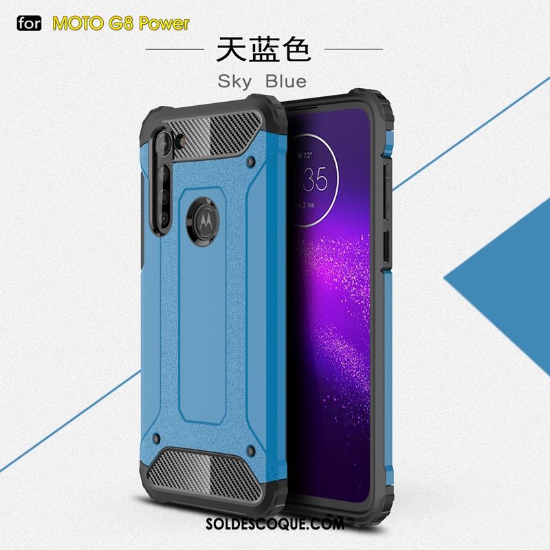 Coque Moto G8 Power Téléphone Portable Bleu Étui Difficile Fluide Doux Pas Cher