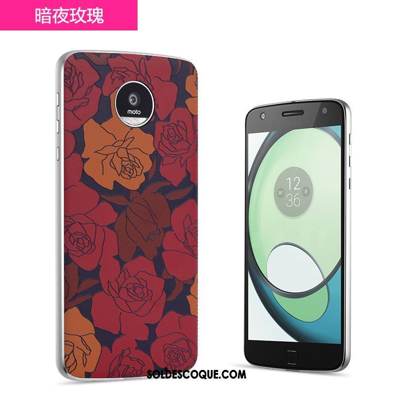 Coque Moto Z2 Play Téléphone Portable Couvercle Arrière Grain De Bois Rouge Argent En Vente