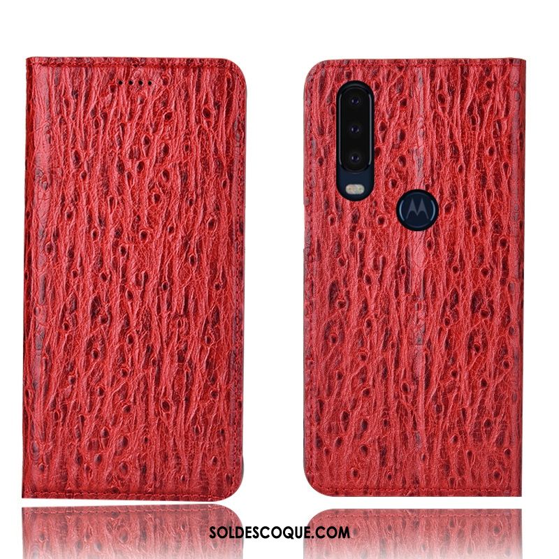 Coque Motorola One Action Incassable Oiseau Cuir Véritable Noir Étui Pas Cher