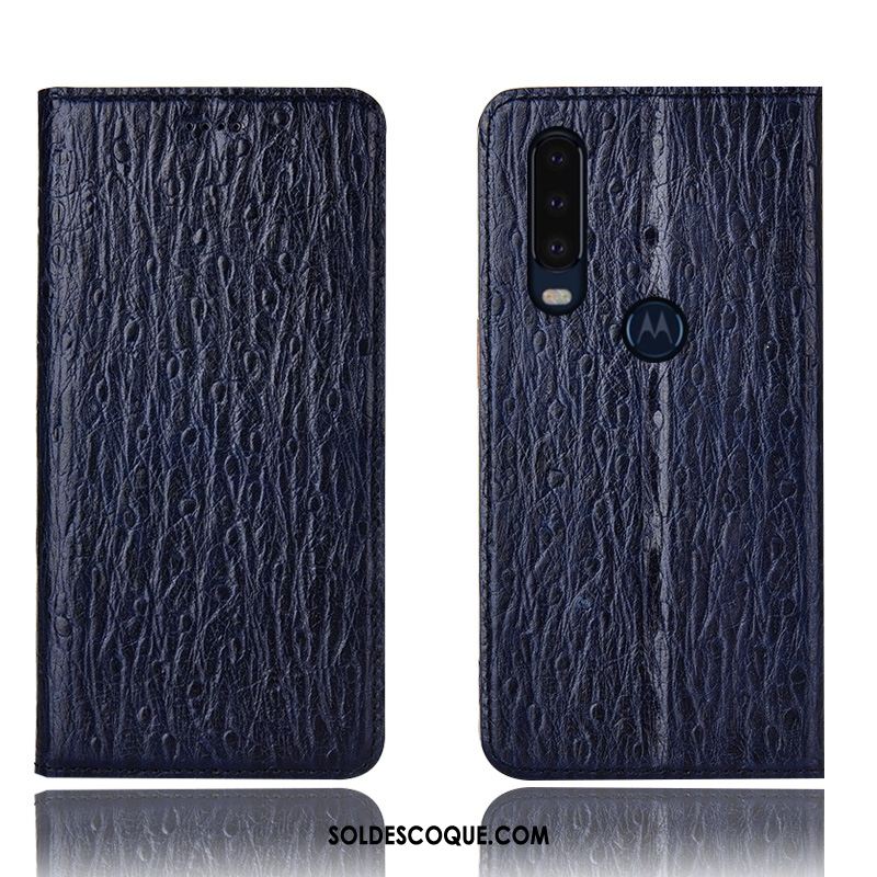 Coque Motorola One Action Incassable Oiseau Cuir Véritable Noir Étui Pas Cher