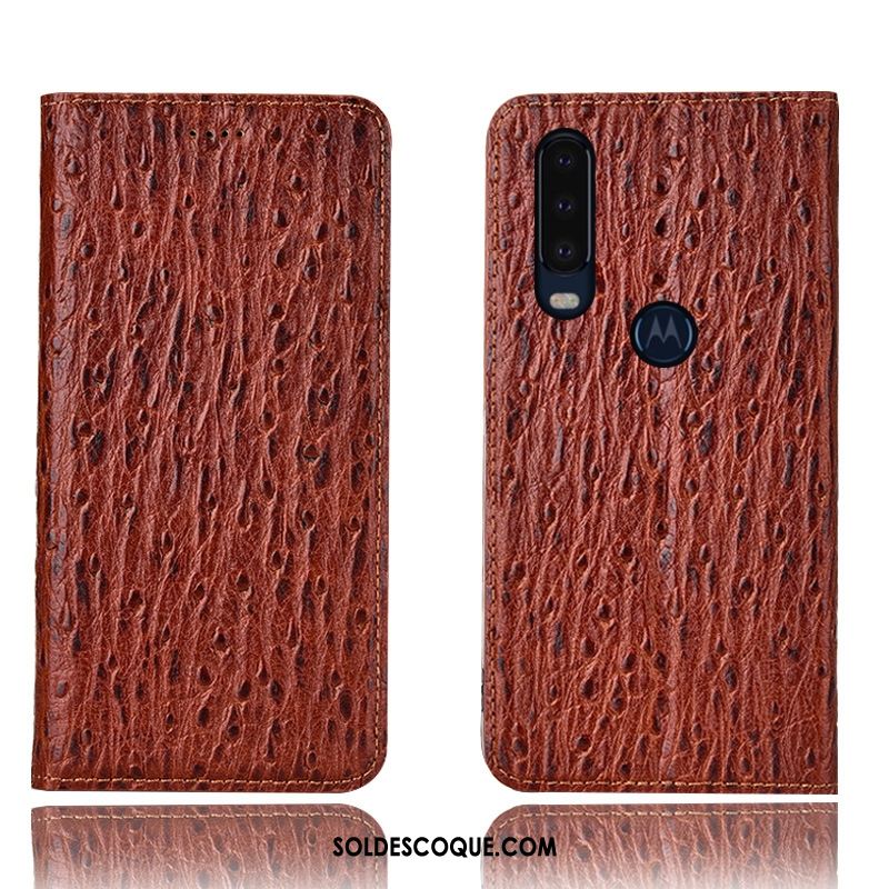 Coque Motorola One Action Incassable Oiseau Cuir Véritable Noir Étui Pas Cher