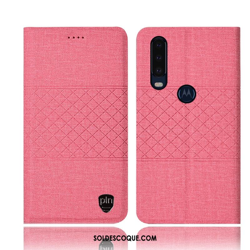 Coque Motorola One Action Téléphone Portable Incassable Lin Étui En Cuir Protection Housse Pas Cher