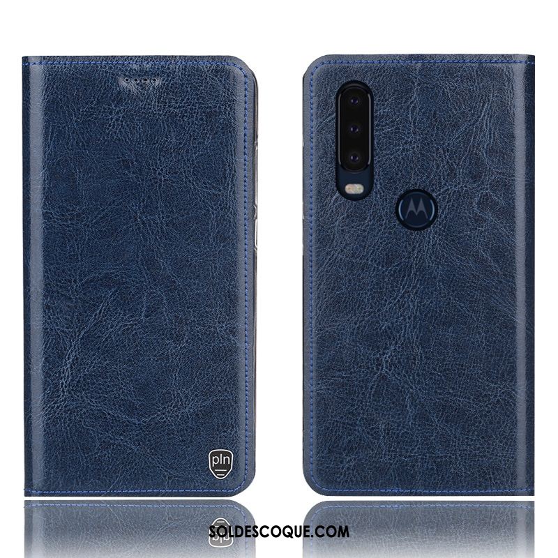 Coque Motorola One Action Étui Bleu Cuir Véritable Incassable Protection En Vente