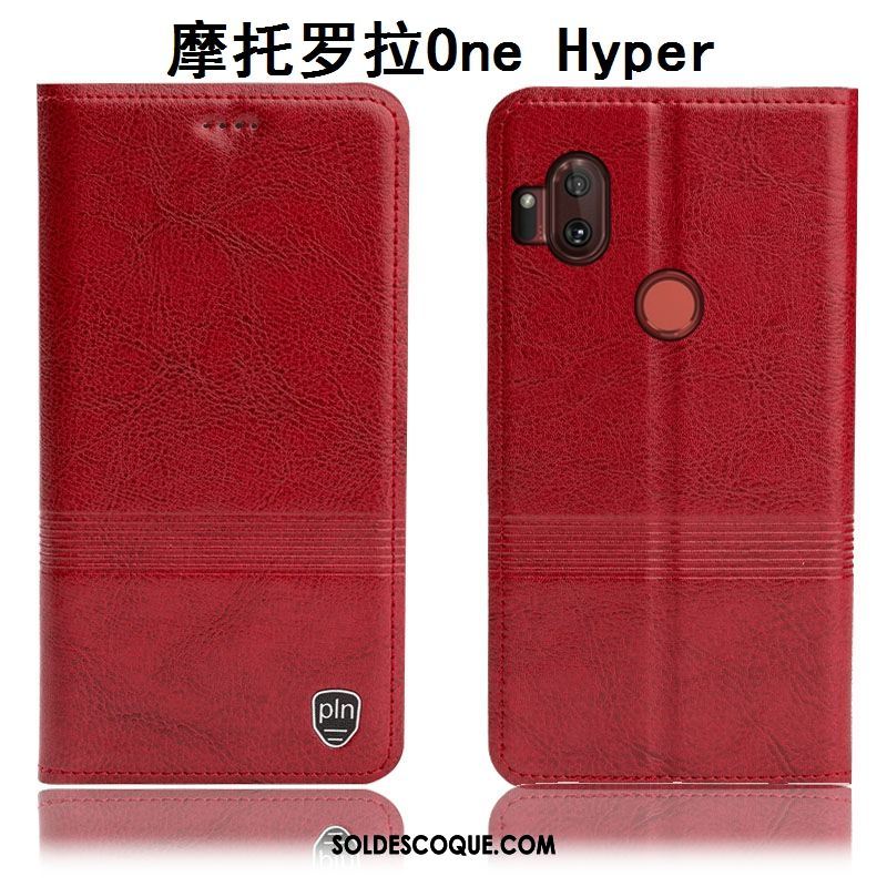 Coque Motorola One Hyper Protection Étui Téléphone Portable Rouge Cuir Véritable Housse Pas Cher