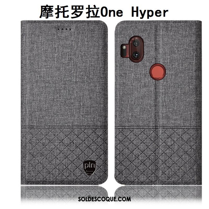 Coque Motorola One Hyper Étui En Cuir Protection Téléphone Portable Gris Incassable Housse Pas Cher