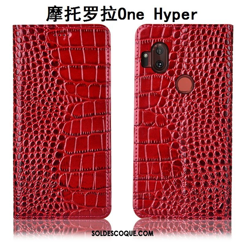 Coque Motorola One Hyper Étui En Cuir Téléphone Portable Crocodile Incassable Marron Soldes