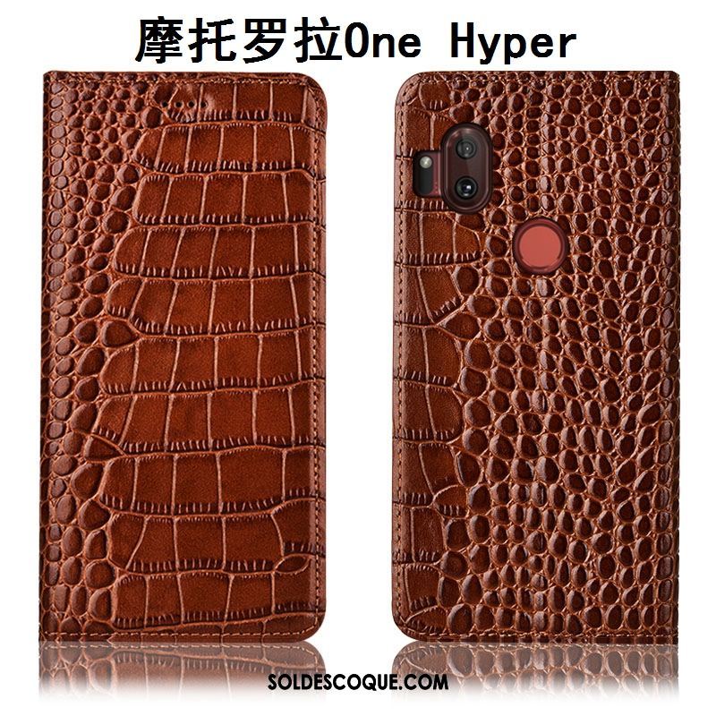 Coque Motorola One Hyper Étui En Cuir Téléphone Portable Crocodile Incassable Marron Soldes