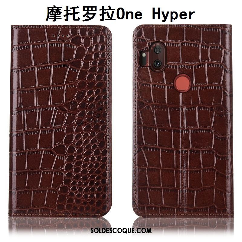 Coque Motorola One Hyper Étui En Cuir Téléphone Portable Crocodile Incassable Marron Soldes